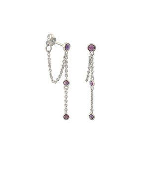 Silver purple rain chain earring