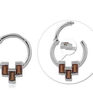 Silver brown stone hoop piercing