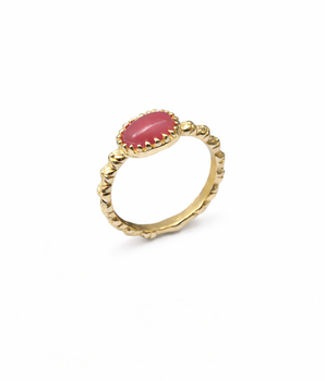 Brass oval pink stone ring