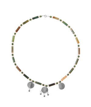 Multi coin green stone necklace silver