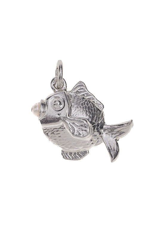 Silver thick pearl fish pendant