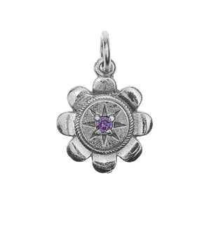 Silver flower purple stone pendant