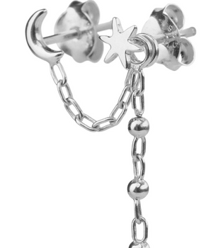 Xzota - Oorbellen - Tiny star moon chain p.p - Silver