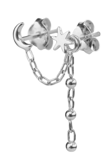Xzota - Oorbellen - Tiny star moon chain p.p - Silver