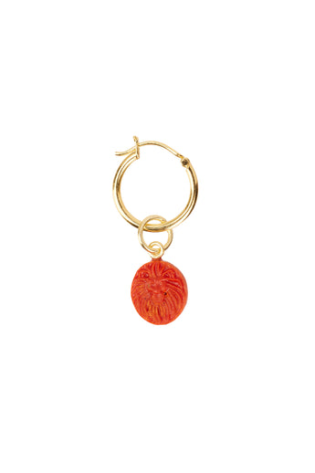 Xzota/ Oorbellen - Hoop tiny resin lion - Gold plated