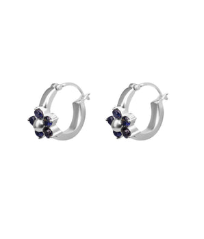 Xzota - Oorbellen - Hoop blue flower - ~Zilver