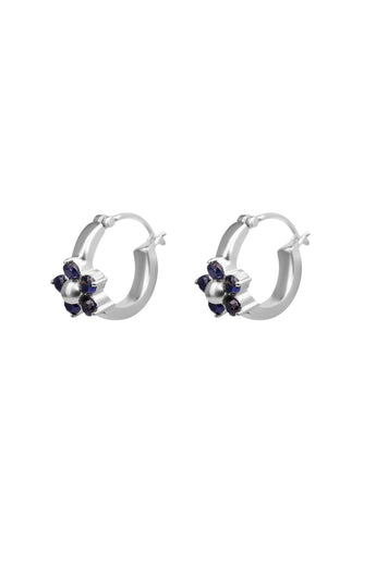 Xzota - Oorbellen - Hoop blue flower - ~Zilver