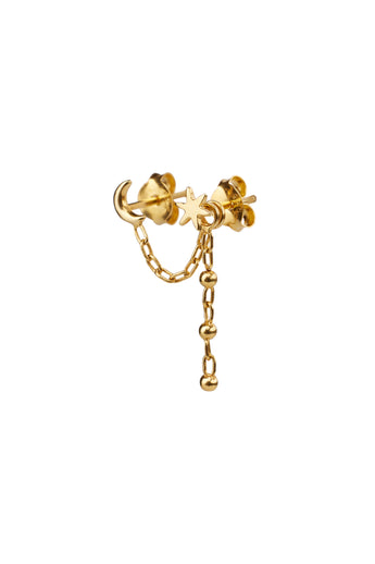 Xzota - Oorbellen - Tiny star moon chain p.p - Gold plated