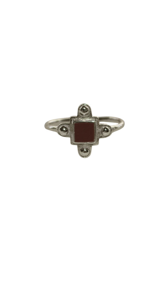 Silver dark red resin lela dot ring