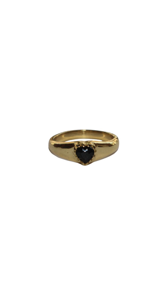 Brass onyx heart ring
