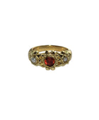 Brass vintage garnet en pearl ring