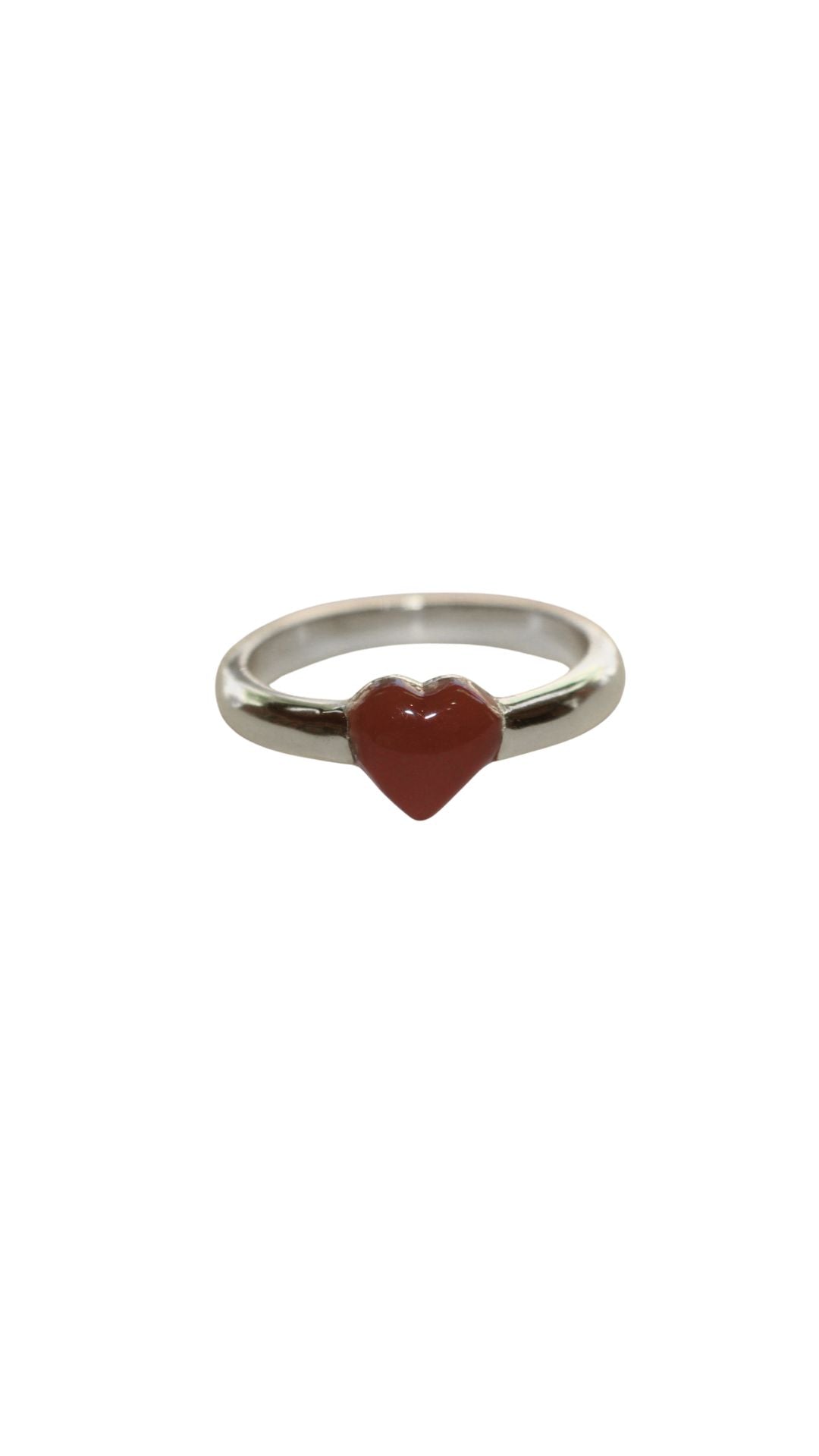Silver dark red resin heart ring