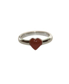 Silver dark red resin heart ring