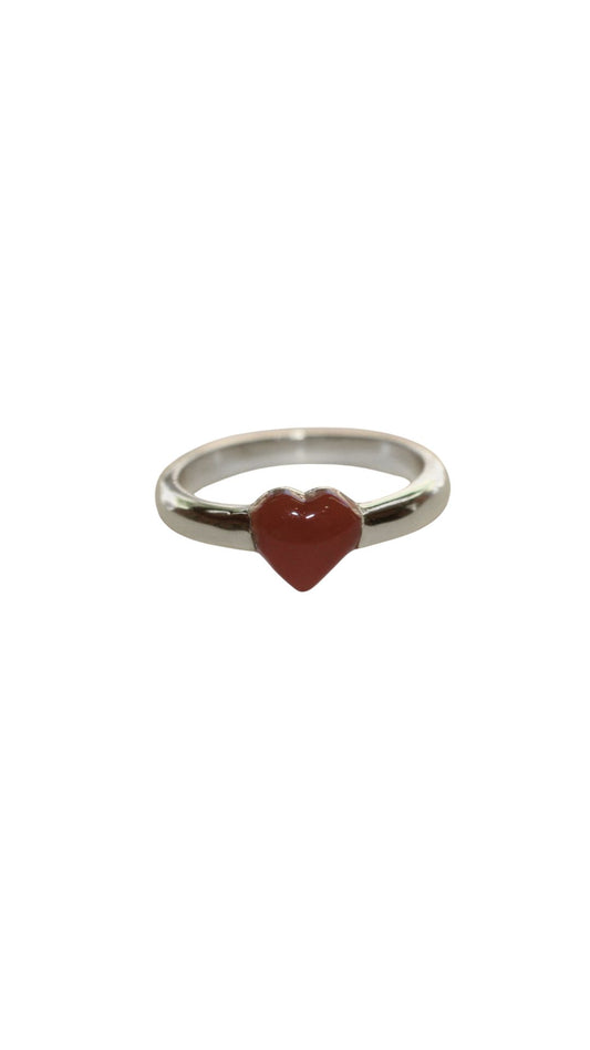 Silver dark red resin heart ring