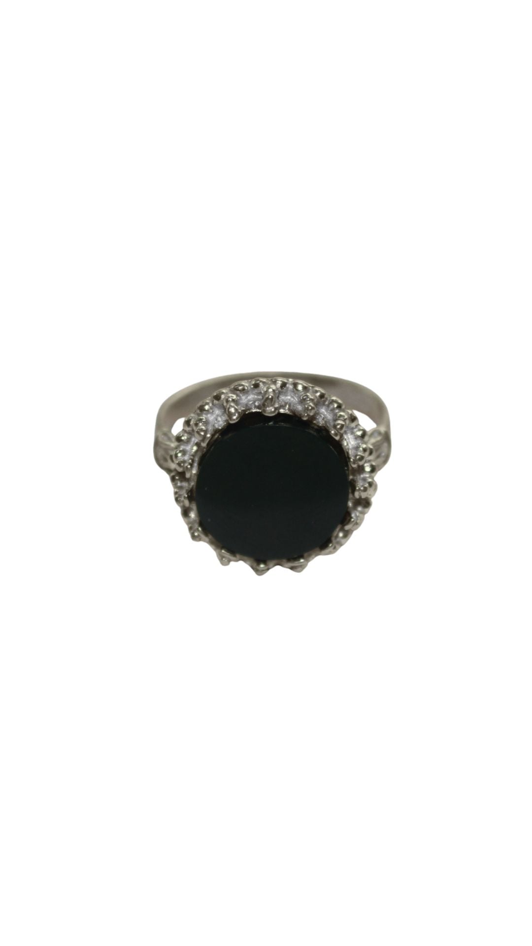 Silver dark green resin dot ring,