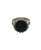 Silver dark green resin dot ring,