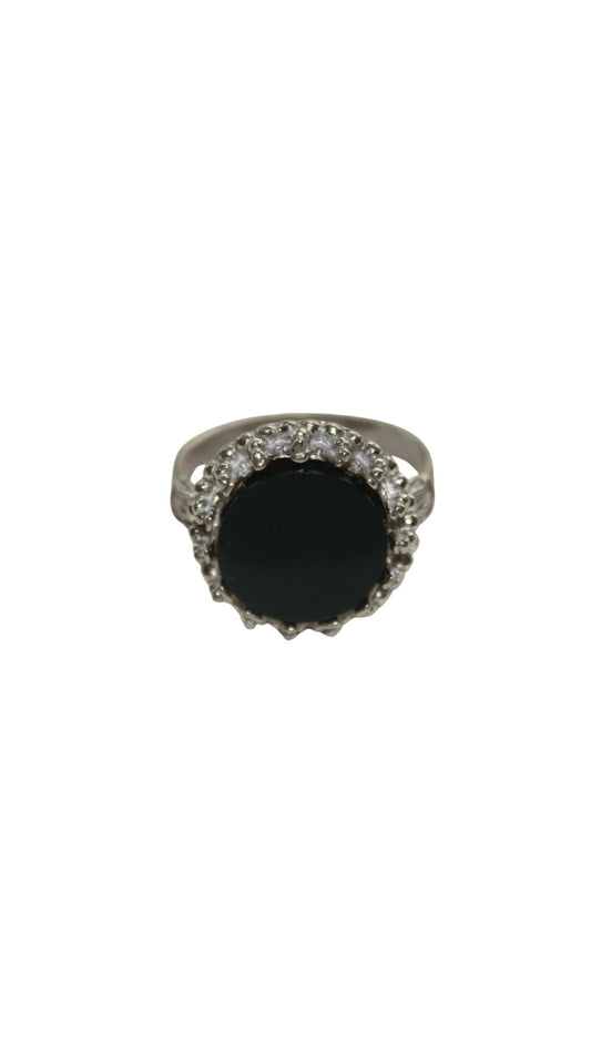 Silver dark green resin dot ring,