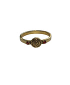 Brass pattern garnet stone ring