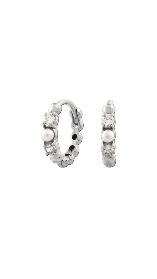 Silver pearl huggies