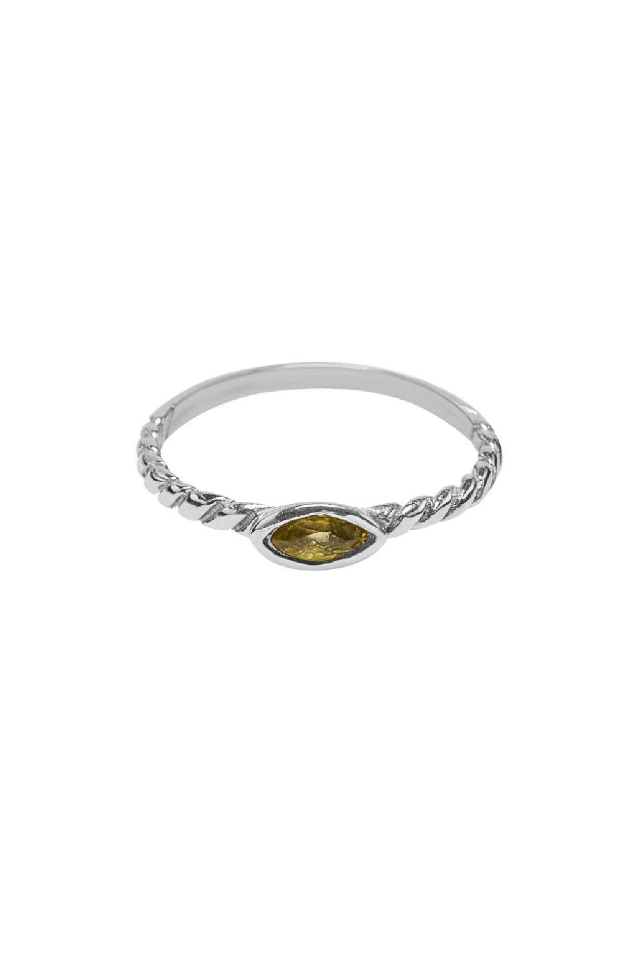 Silver tiny eyeshape twisted peridot stone