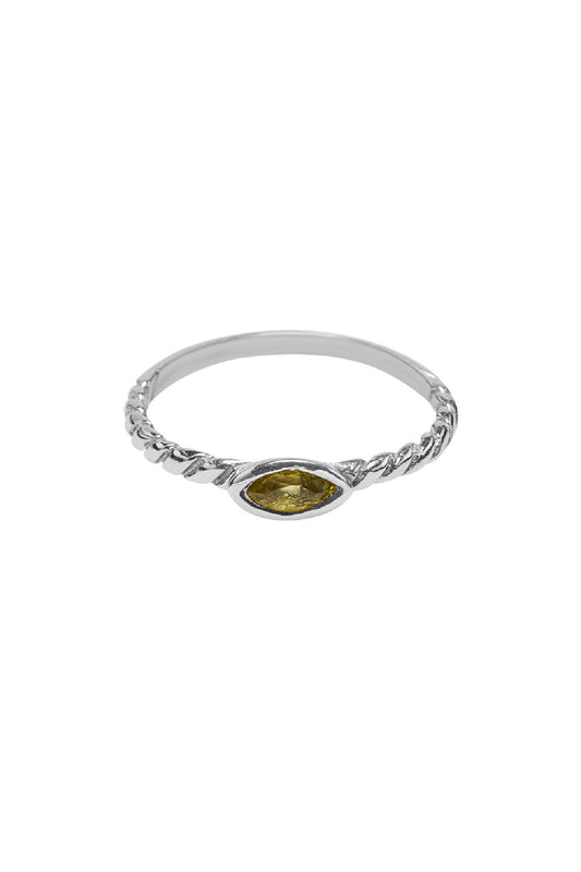 Silver tiny eyeshape twisted peridot stone