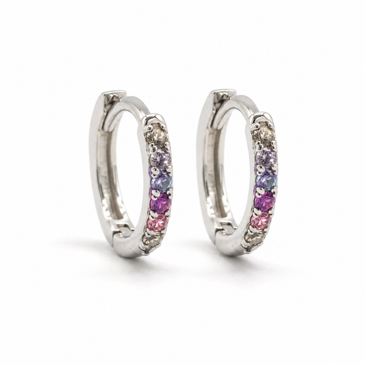 Hoop tiny rainbow silver
