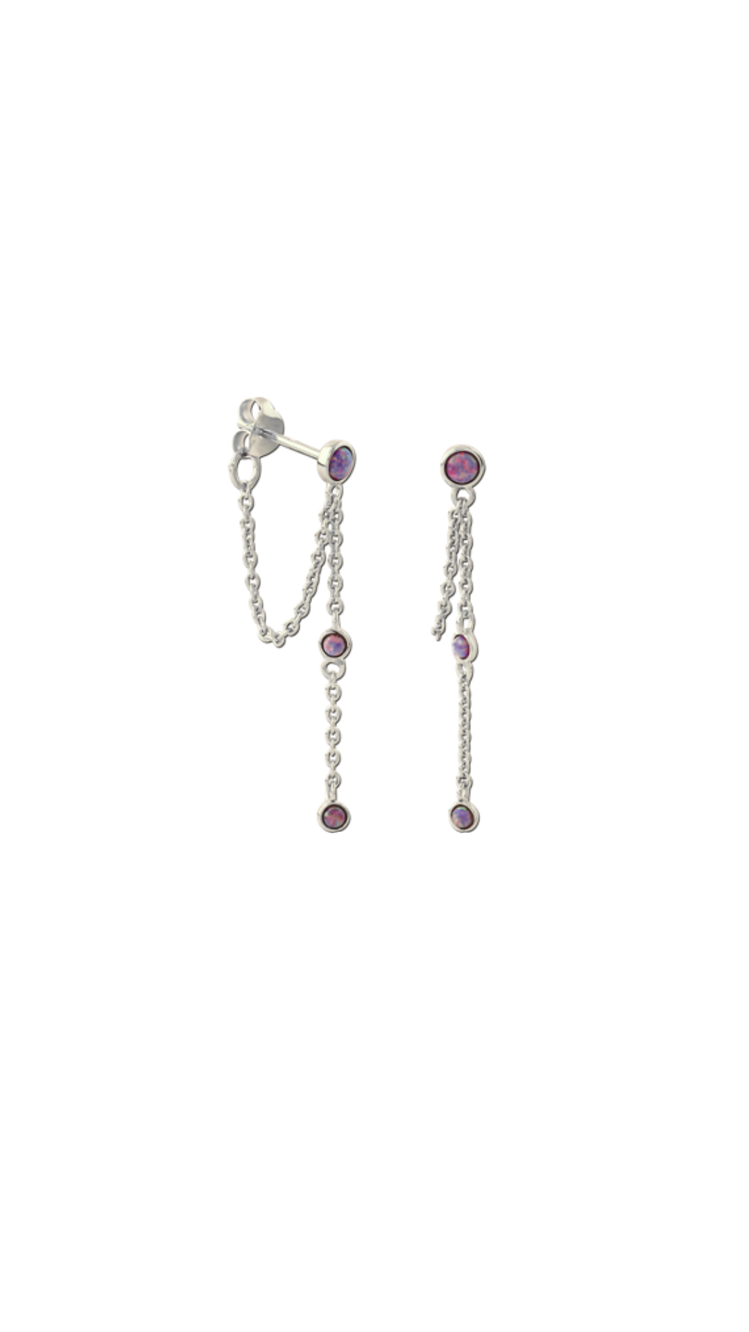 Silver purple rain chain earring