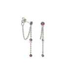 Silver purple rain chain earring