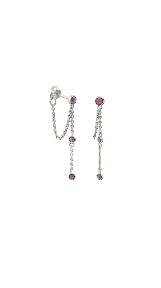 Silver purple rain chain earring