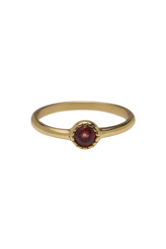 Brass tiny garnet round sun ring