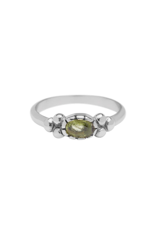 Silver peridot dots ring