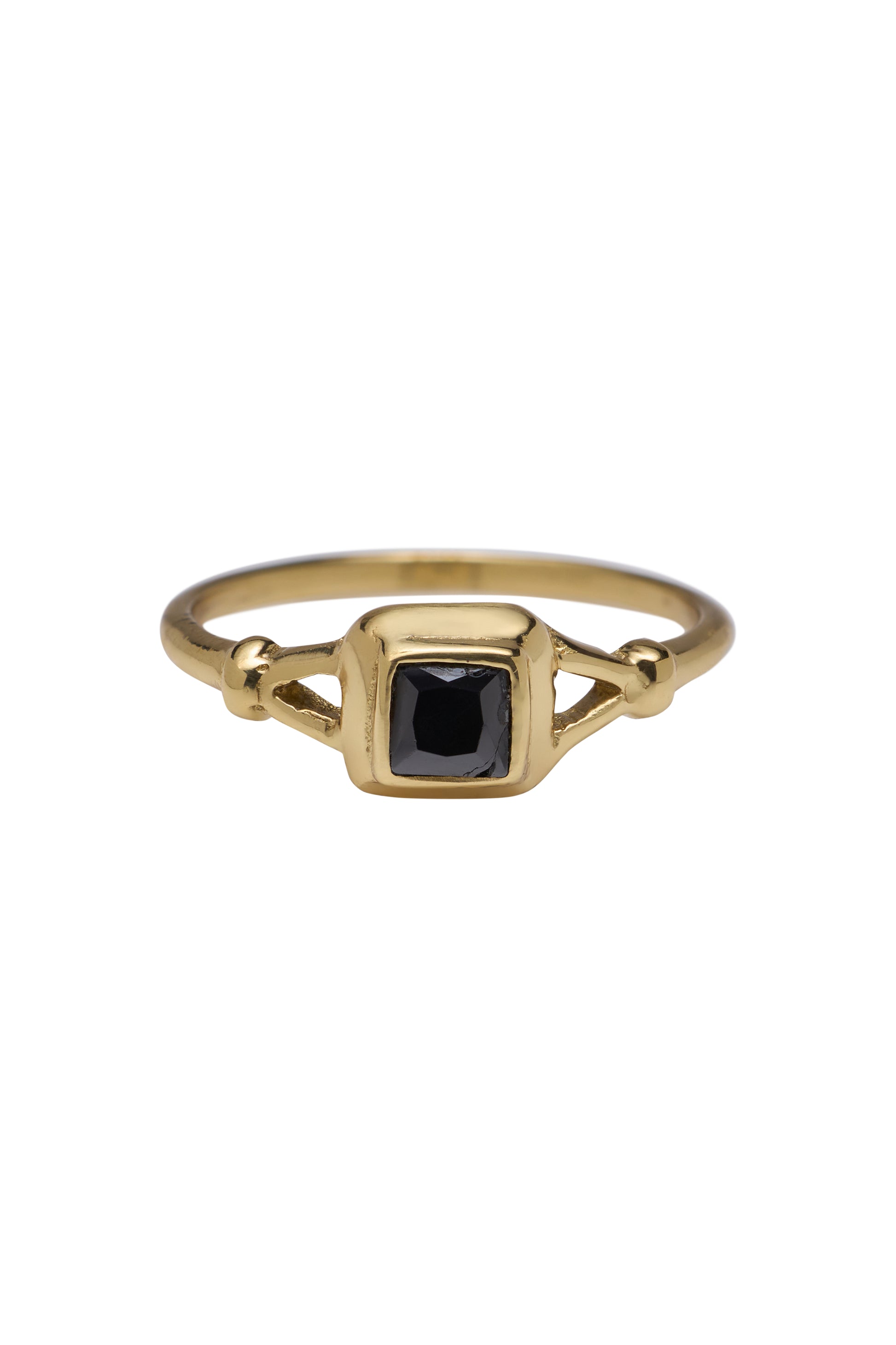 Brass vintage square black stone ring