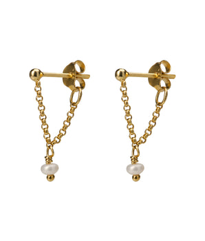 Tiny chain pearl stud g-p