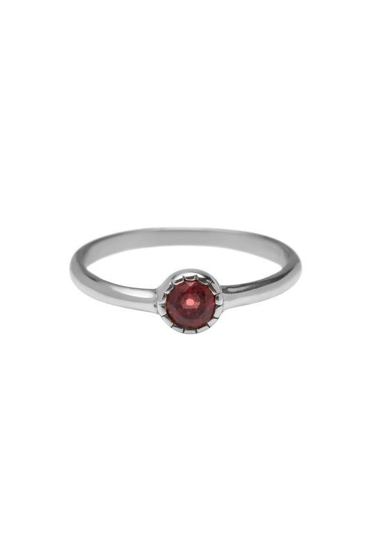 Silver tiny garnet round sun ring