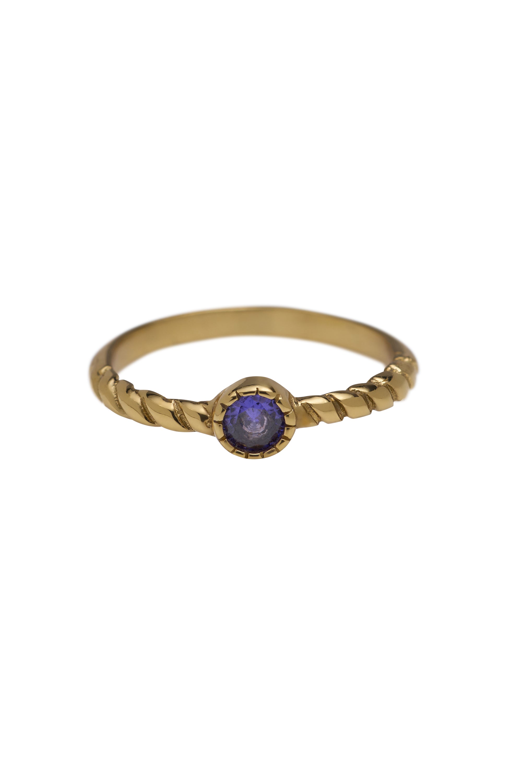 Brass tiny twisted purple round ring