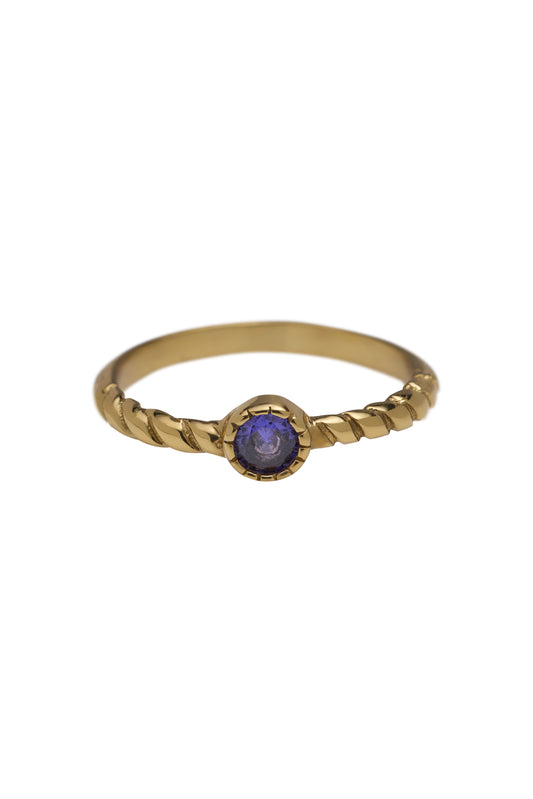 Brass tiny twisted purple round ring