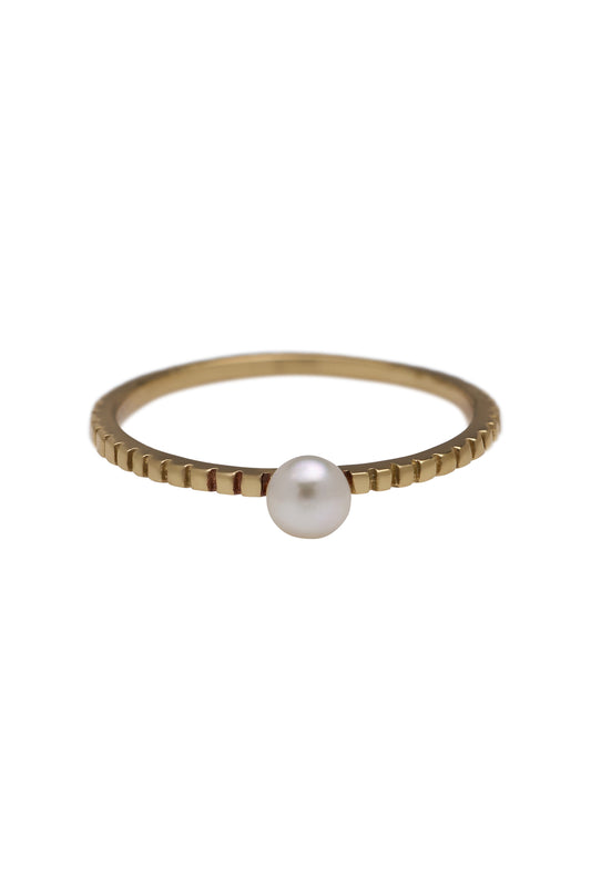 Brass stripe pearl ring