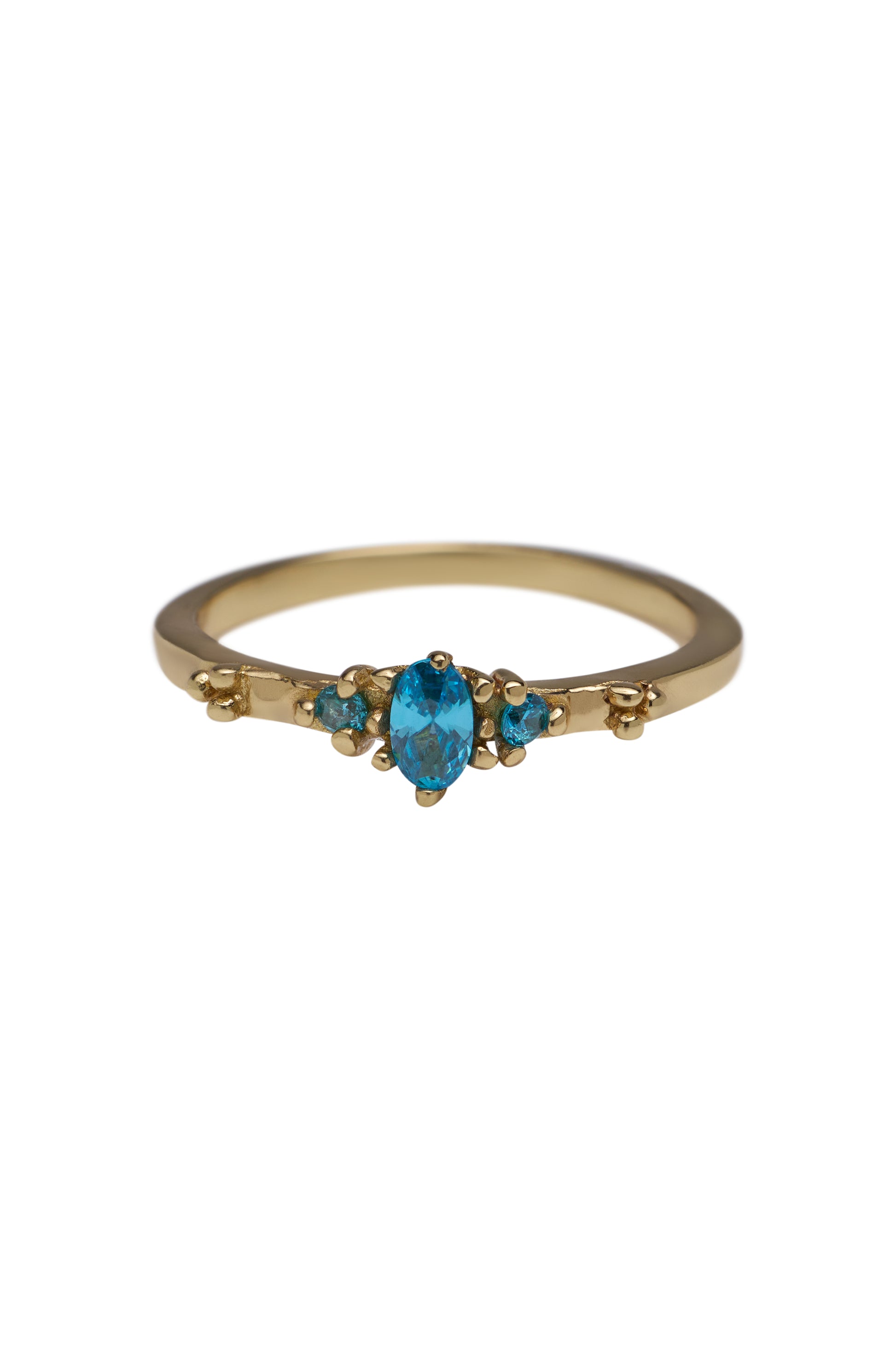 Brass tiny multi dot blue zircon ring