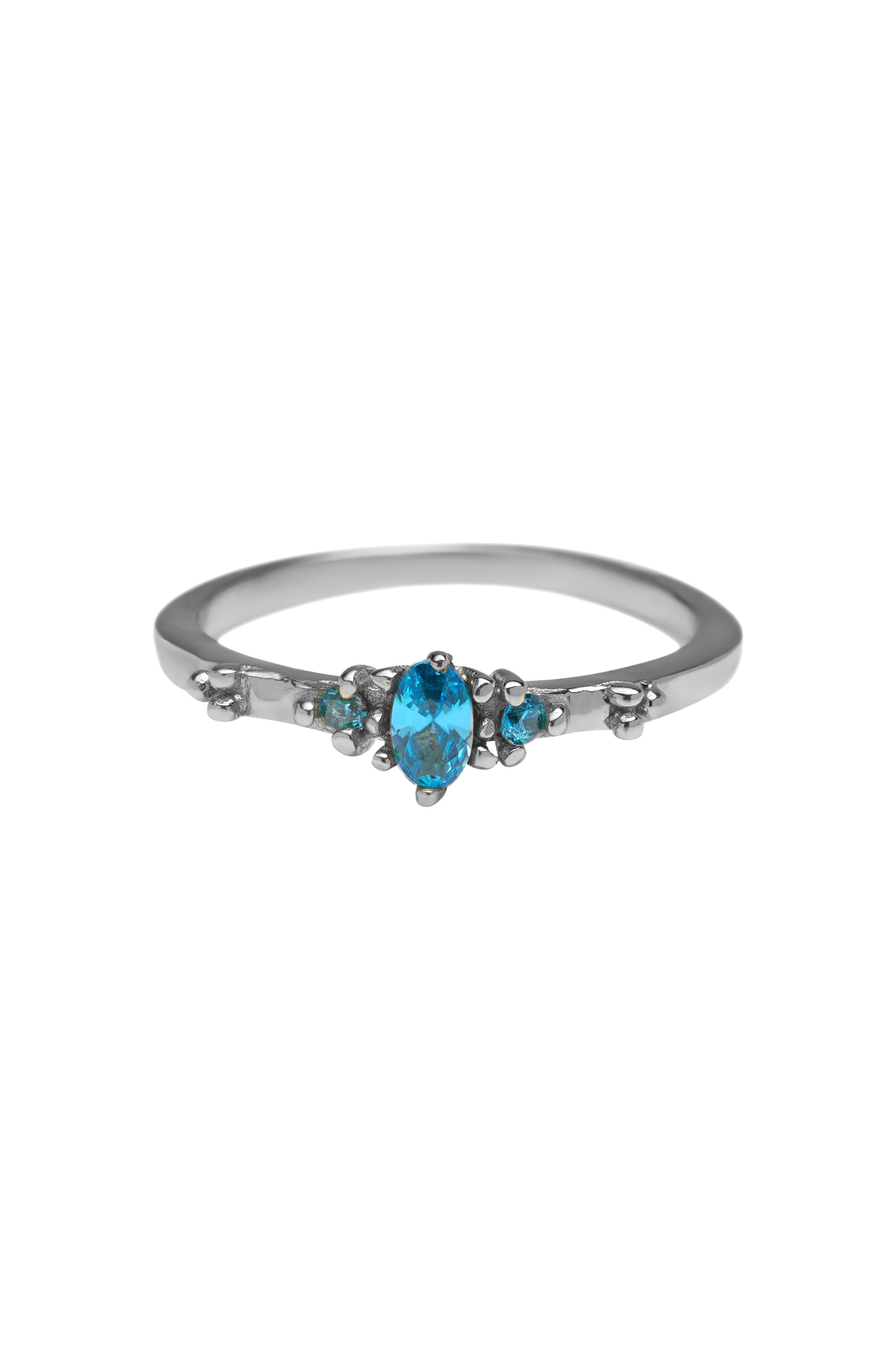 Silver tiny multi dot blue zircon ring