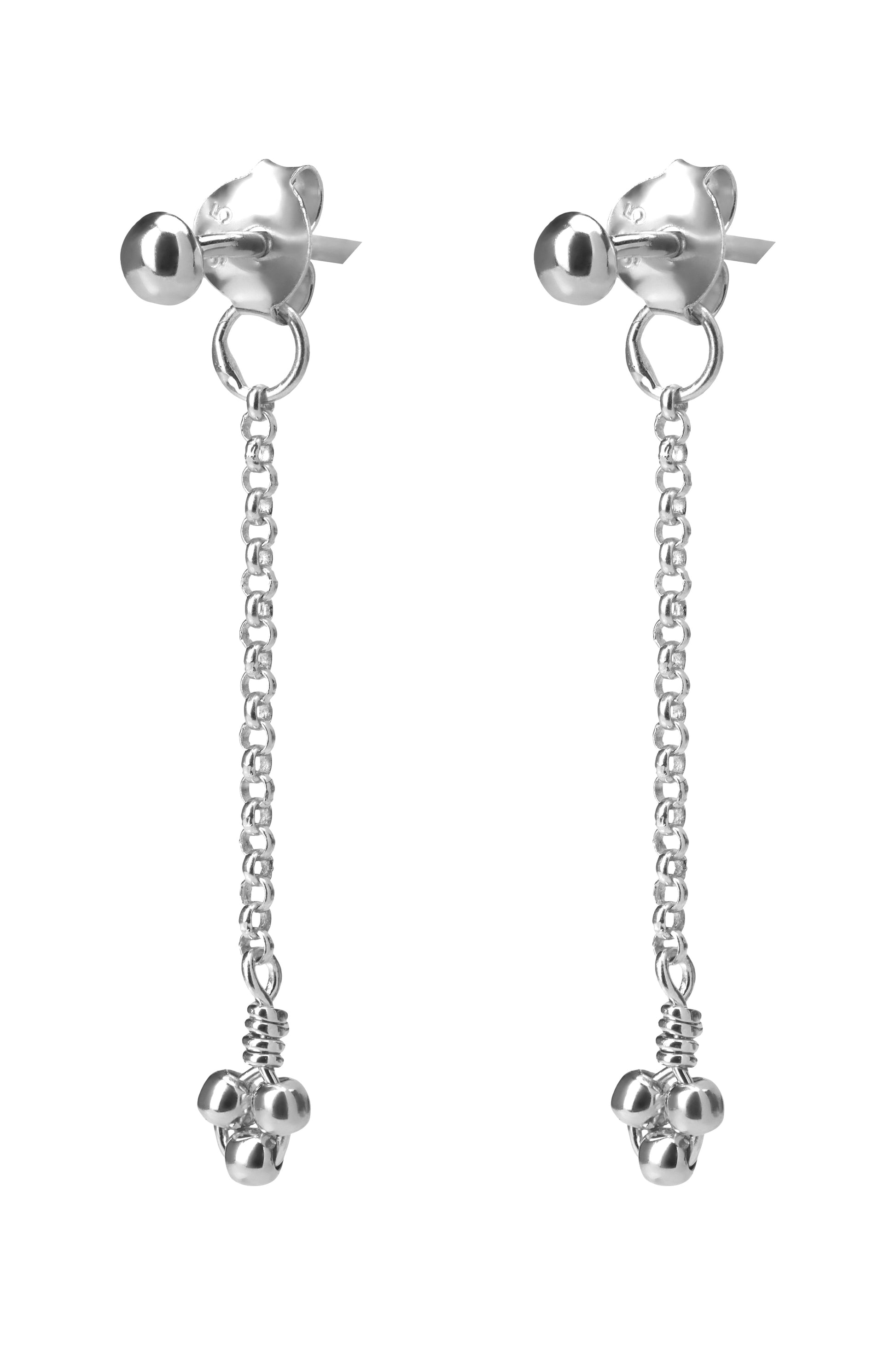 Silver earring chain dot earring