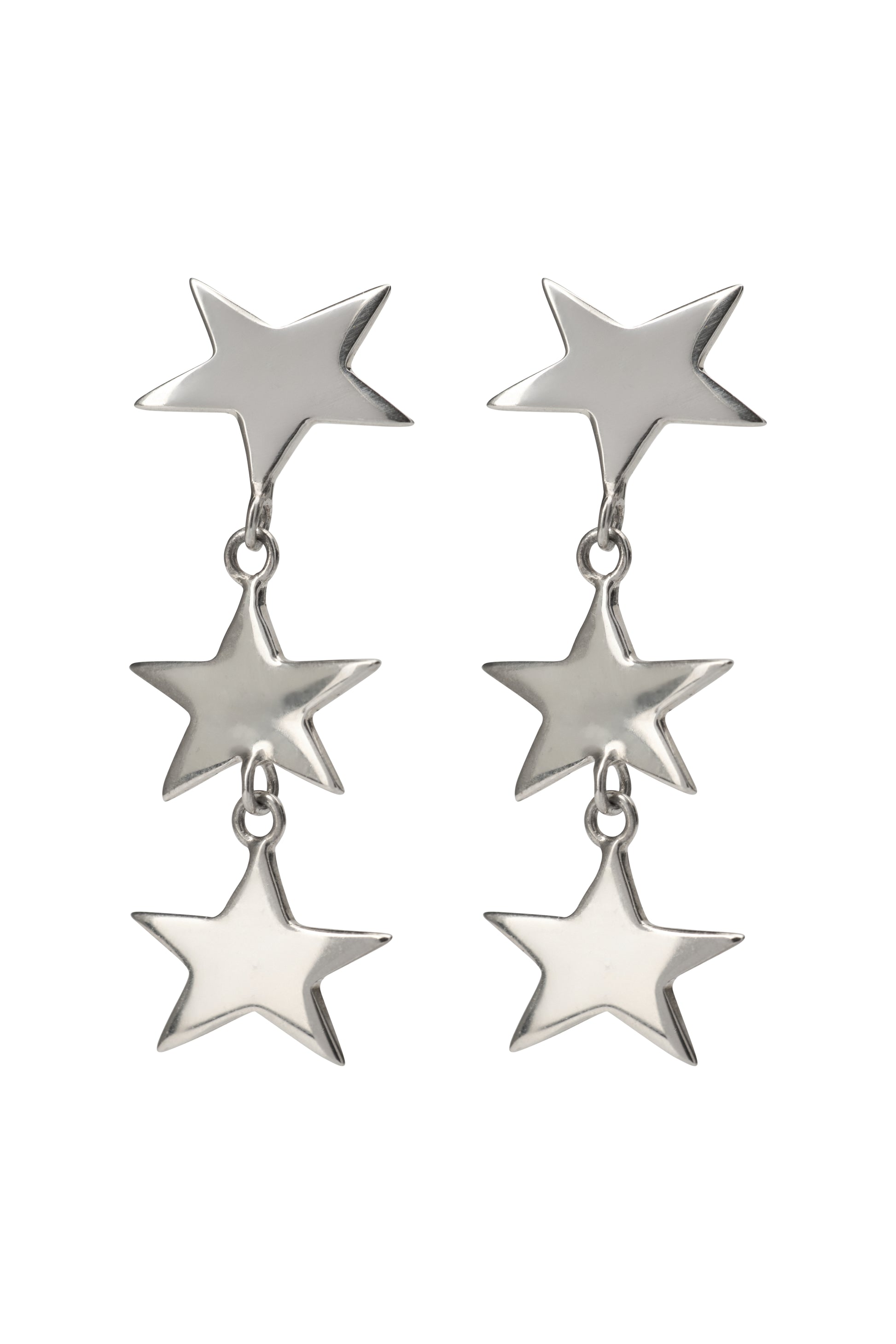 Silver triple star stud earring