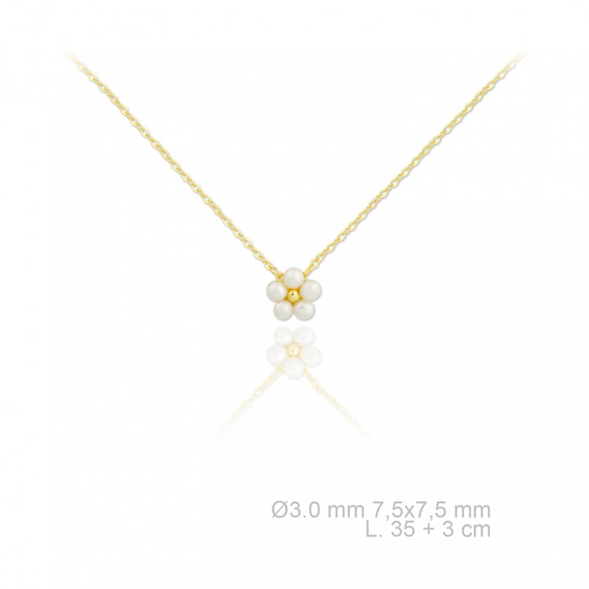 Necklace pearl flower g-p, 45 cm