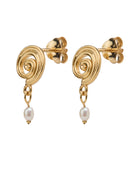 Swirl stud tiny pearl g-p