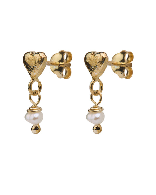 Heart stud earring with tiny pearl g-p