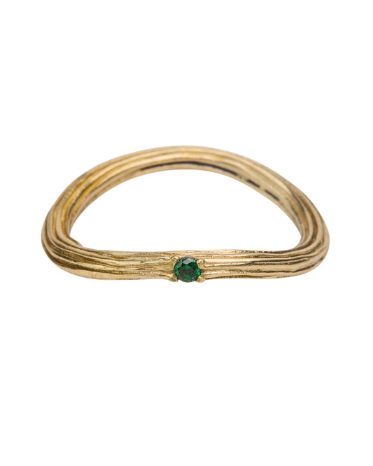 Brass wire tiny green stone ring
