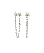 Silver peridot flower chain earring