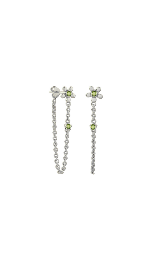 Silver peridot flower chain earring