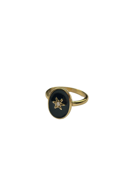 Brass ring black resin star