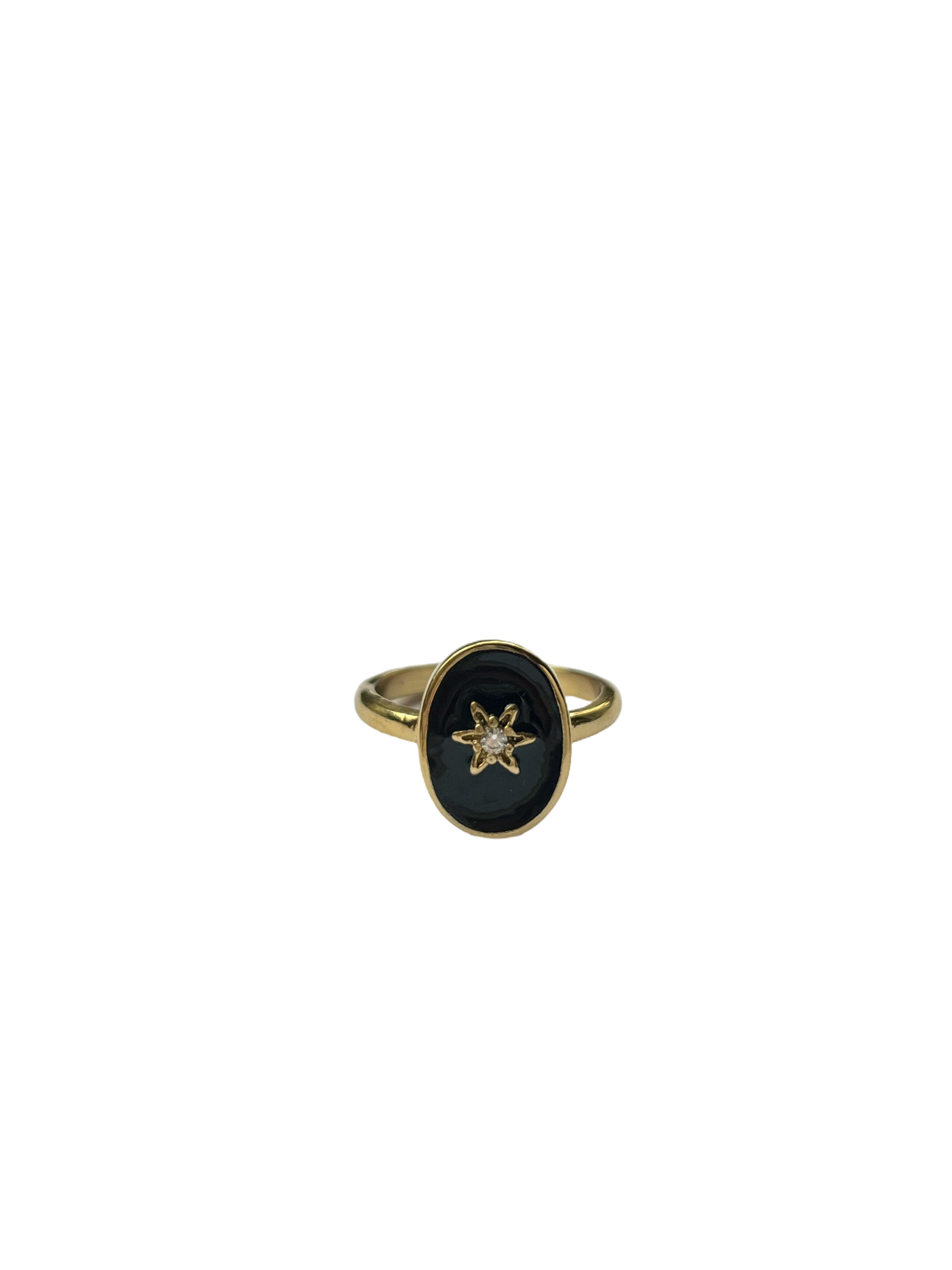 Brass ring black resin star