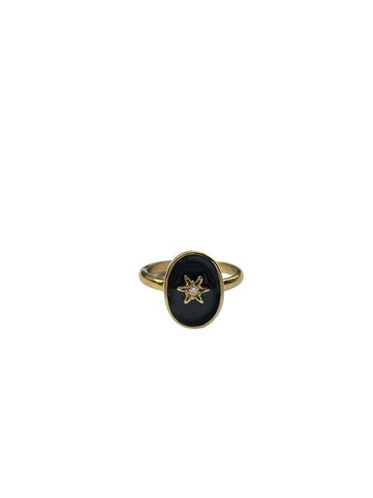 Brass ring black resin star